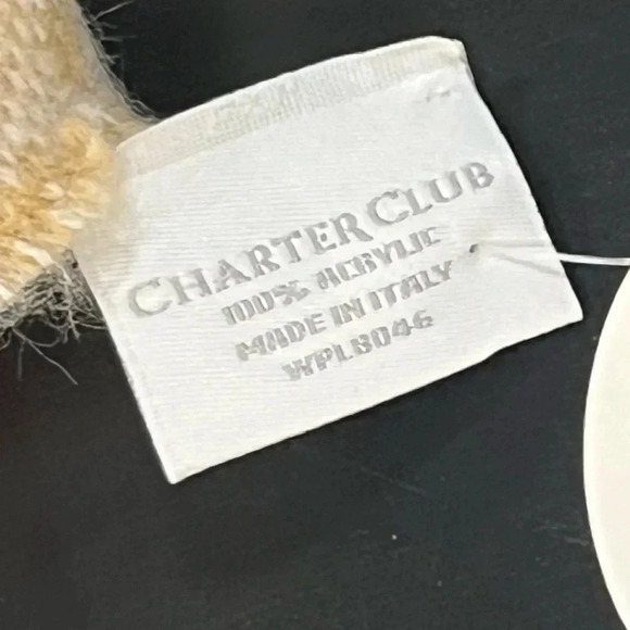 NWT Made in Italy Charter Club Tan Beige Fringe Accent Floral Border Scarf Wrap - Picture 5 of 9